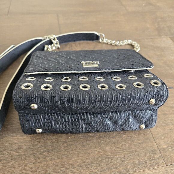 Guess Women's Jordyn Crossbody Handbag Black Grommet Shimmer Small New - Picture 4 of 9